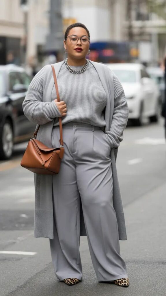 Matching knit set with a longline blazer for a polished business casual outfit