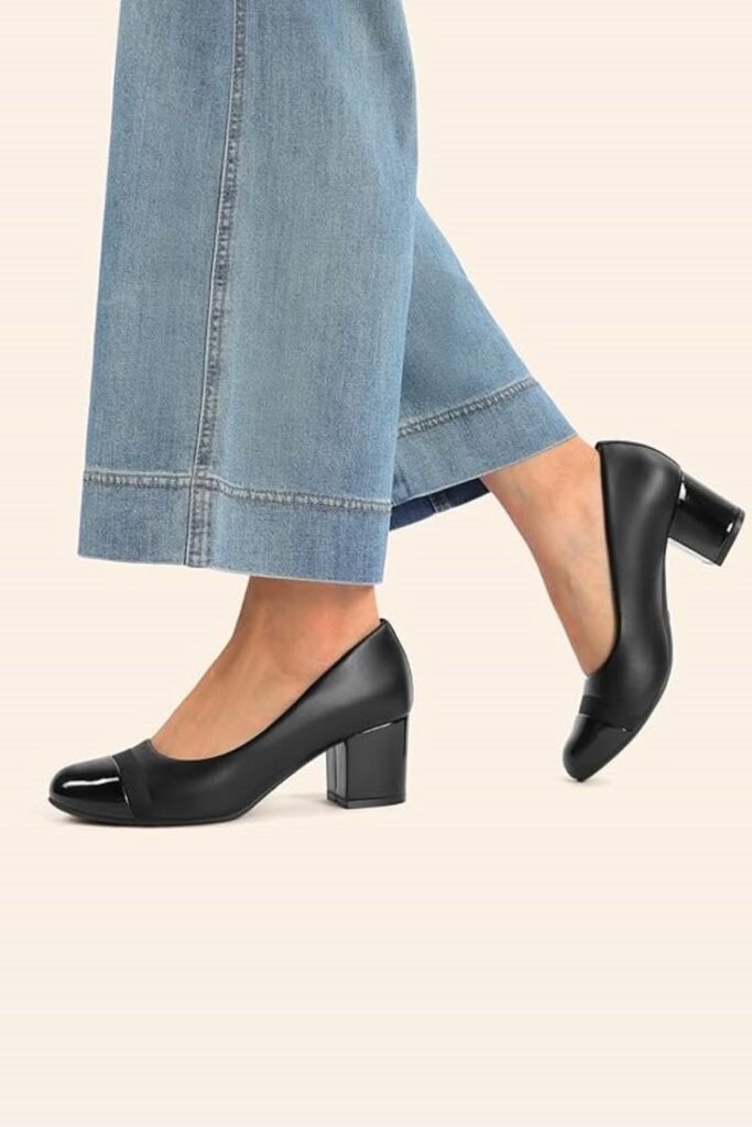 Comfortable pumps styled with a plus size professional outfit
