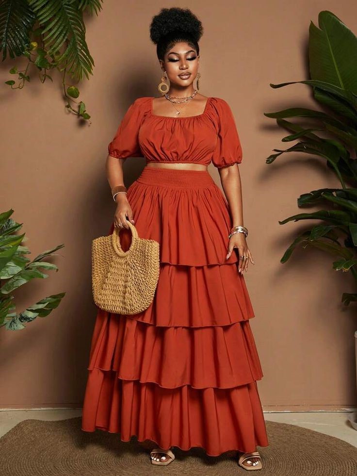 Crop top paired with a flowy maxi skirt for a breezy summer look