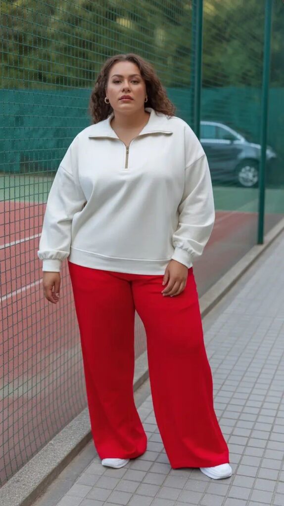 Lightweight sweater with tailored trousers for a plus size work outfit