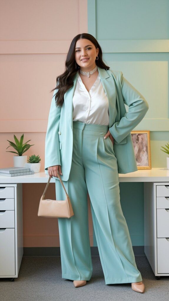 Matching trouser suit for a plus size professional look