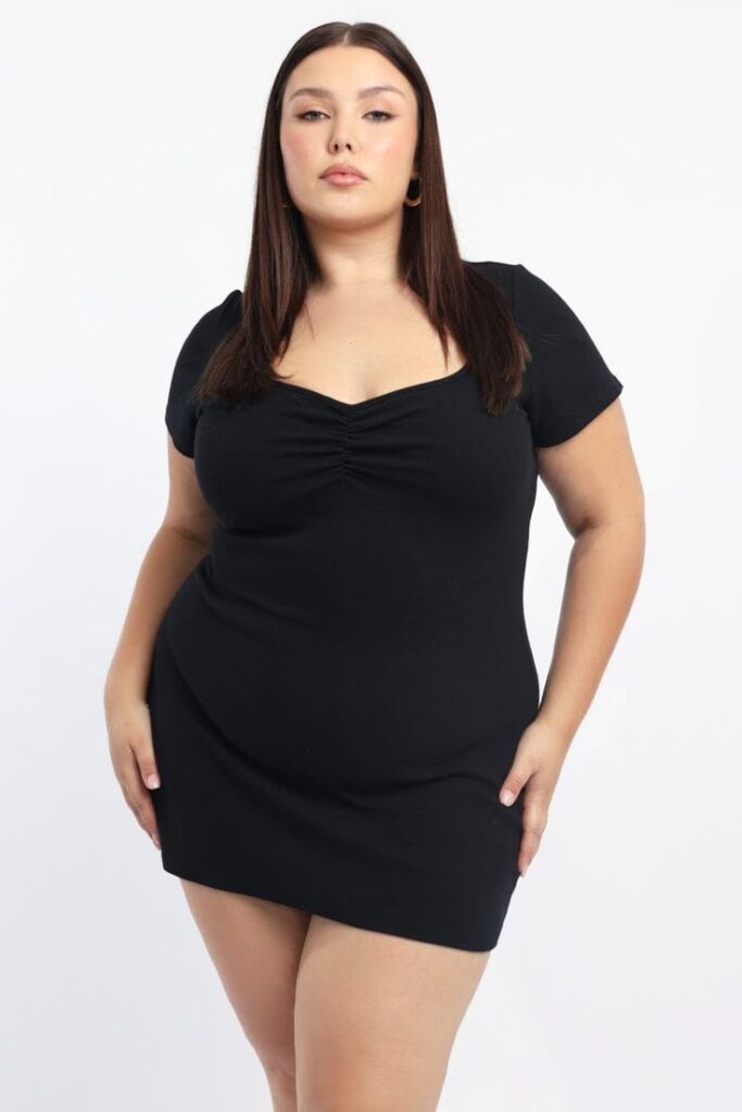 Casual mini little black dress for plus size women.