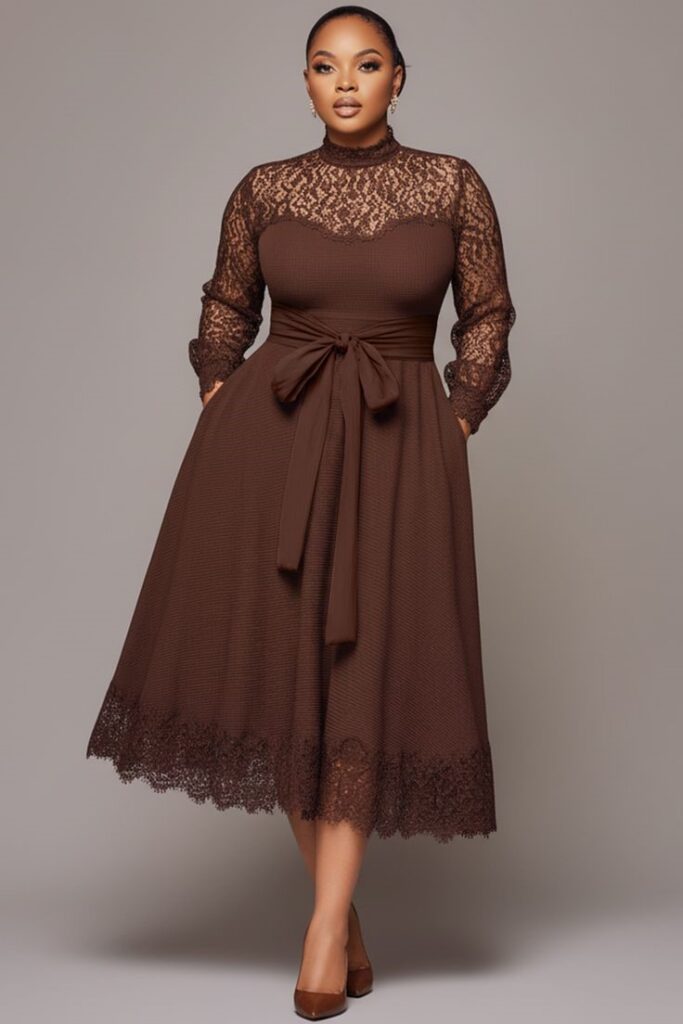 Wrap dress with block heels for a plus size office outfit