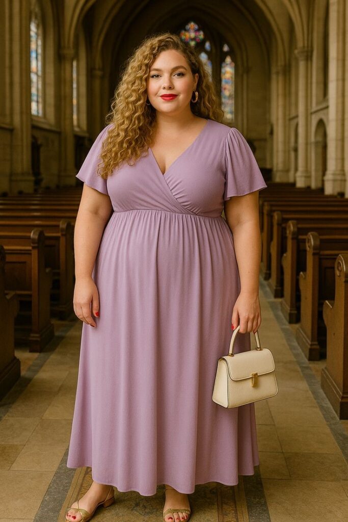 Rectangle body shape wearing a fit-and-flare dress.