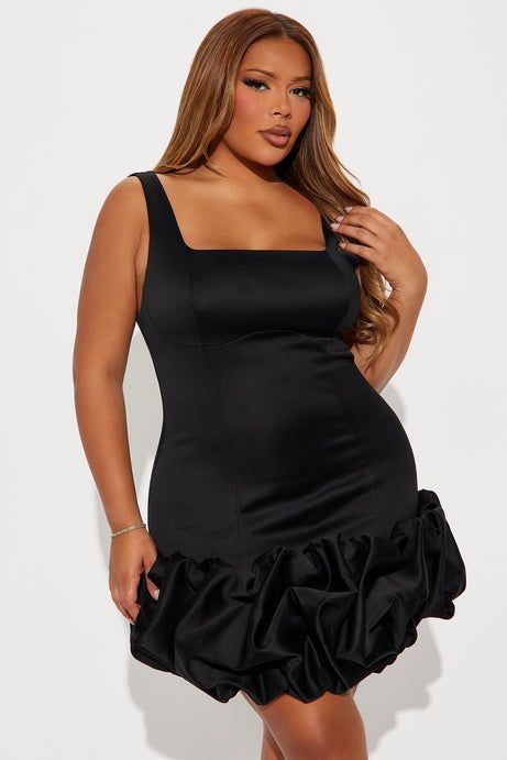 Plus size satin little black dress for weddings and evening parties