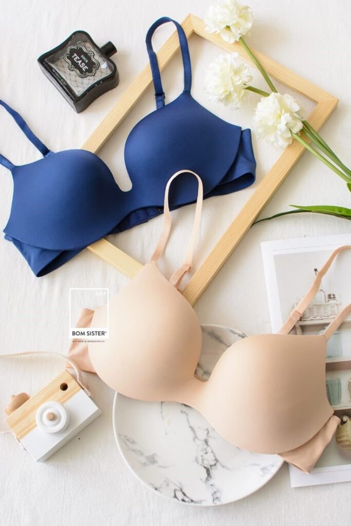 Supportive bras in neutral and blue colors for plus-size women to create a comfortable and flattering fit under clothing.