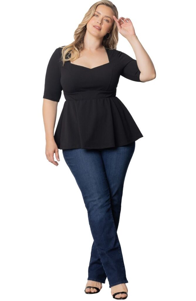 Peplum blouse that balances broad shoulders