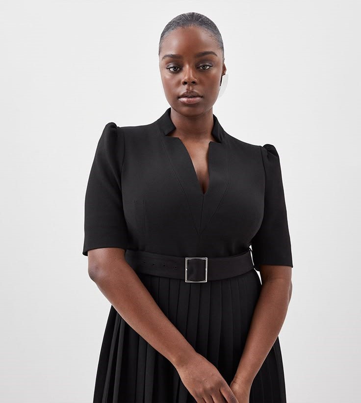 Karen Millen plus size black structured pleated dress