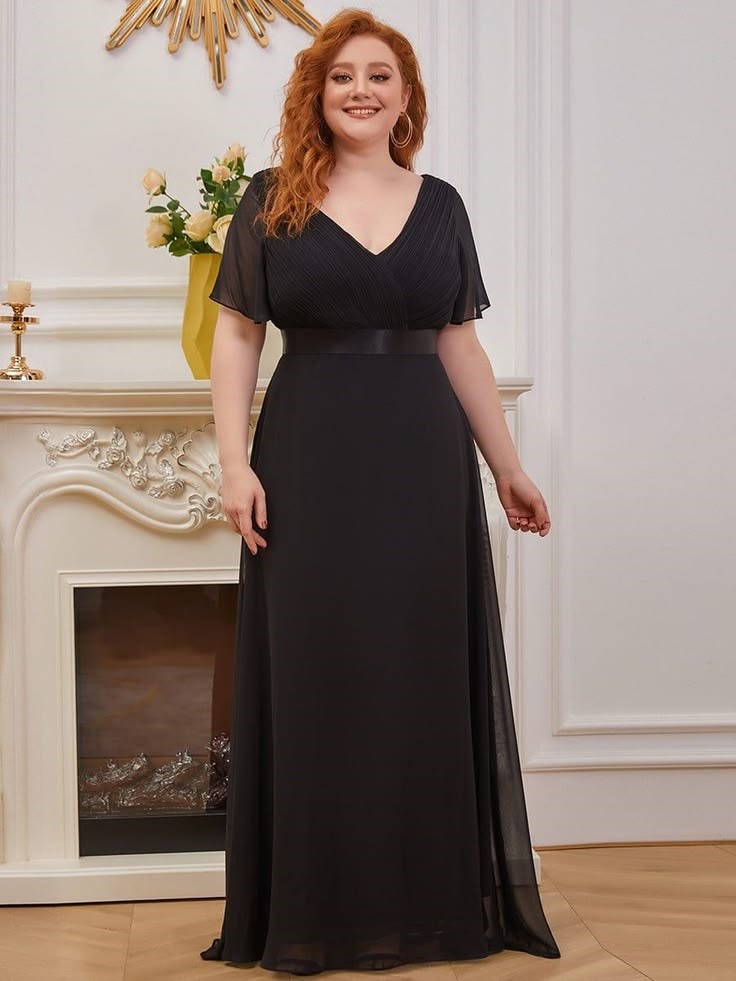 Black empire waist maxi dress flattering for an inverted triangle body shape