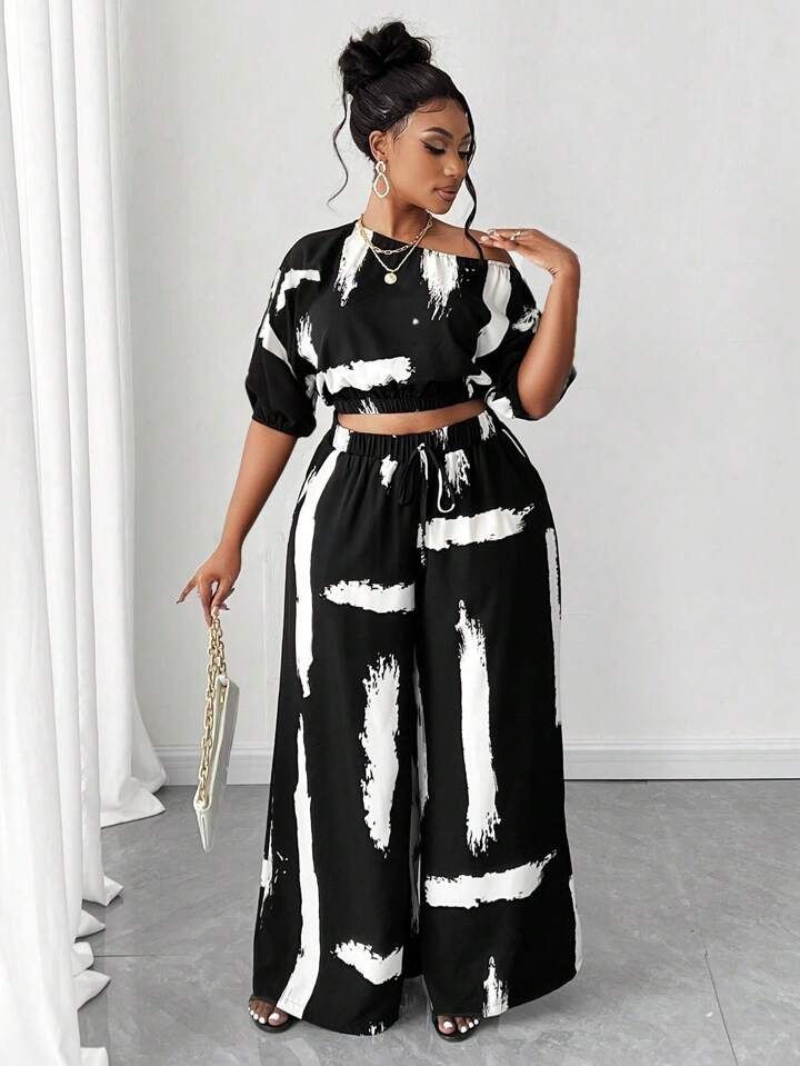 Bridal shower outfit ideas for plus size women featuring a stylish black and white co-ord set