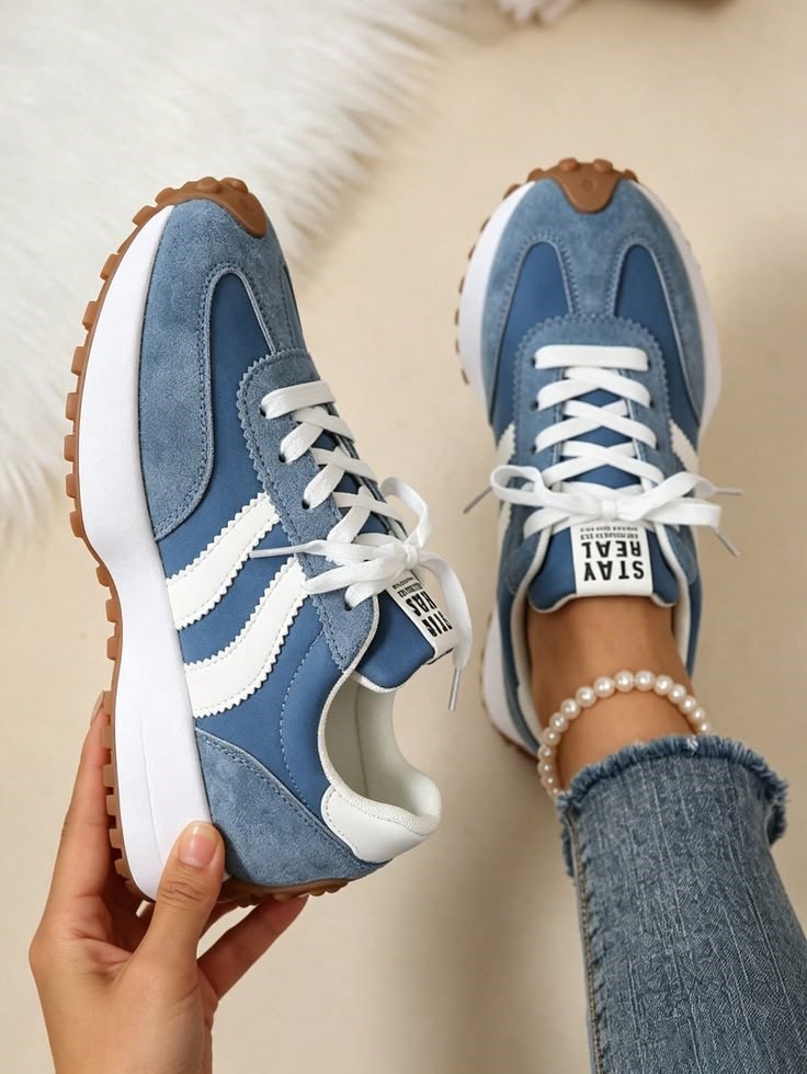 Comfortable everyday sneakers for plus size women in blue and white