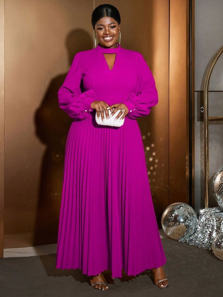 Fuchsia pleated maxi dress for a wedding guest