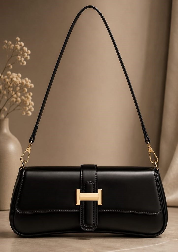 Classic black shoulder handbag that goes with everything for elegant everyday and evening outfits