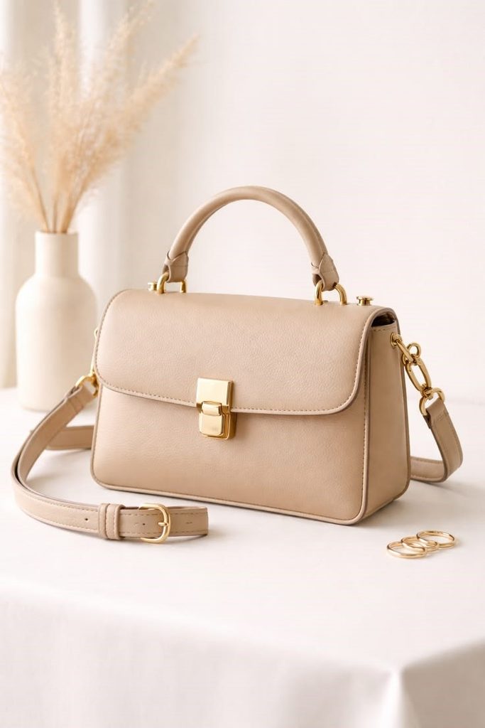 Neutral mini handbag, one of the handbags that go with everything for elegant everyday and dressy outfits
