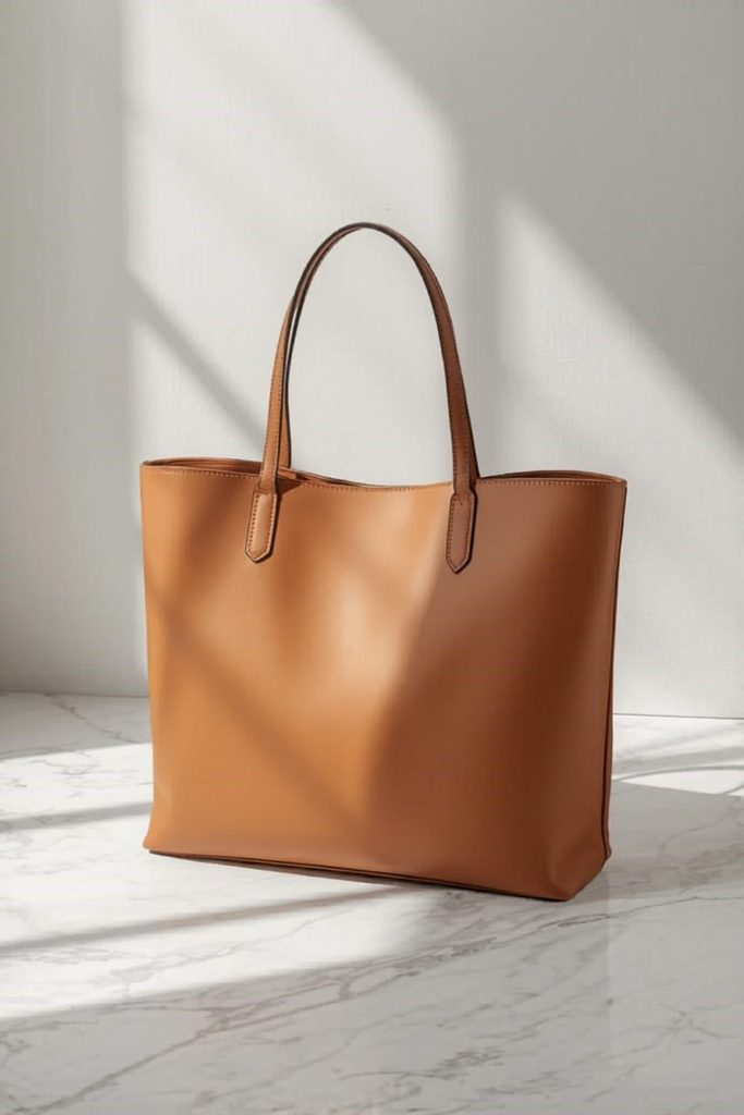 Tan leather tote handbag that goes with everything for polished everyday and work outfits