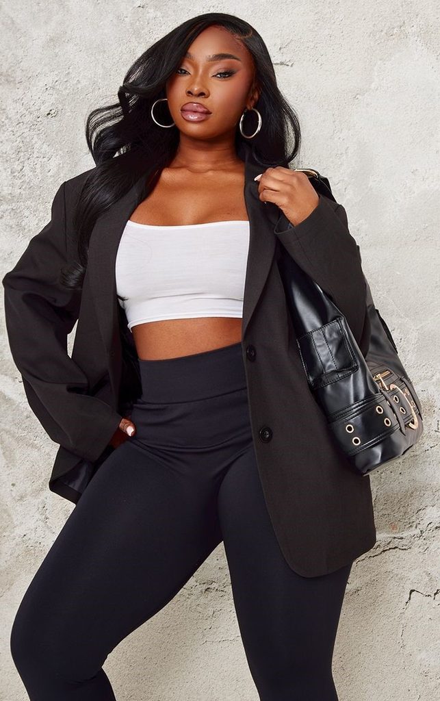 How to style an oversized blazer with a fitted white top and high waisted black pants