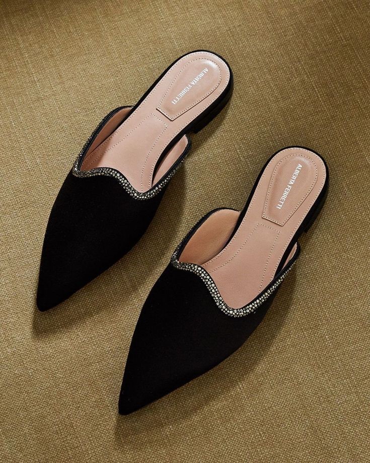Shoes Every Plus Size Woman Should Own, black pointed-toe statement flats with crystal trim
