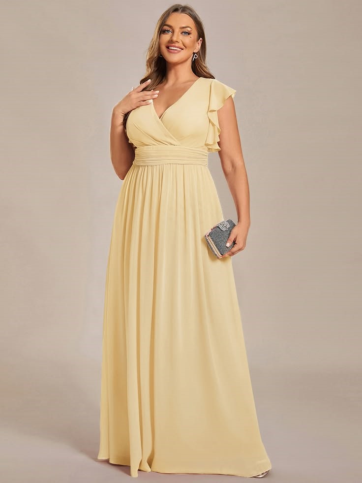 Soft yellow chiffon dress for a wedding guest