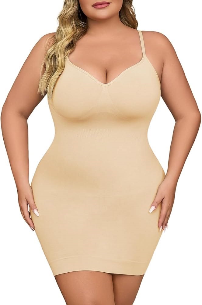 Plus size shaping slip dress with seamless tummy control