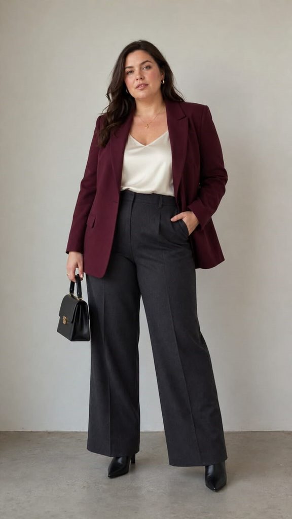 The Styling Mistake That’s Making Your Outfits Look Boxy with a long blazer and wide-leg trousers