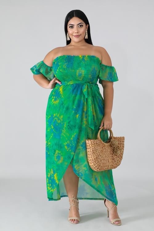 Beach Cover-Up Ideas You'll Wear All Vacation featuring a green off-shoulder beach dress