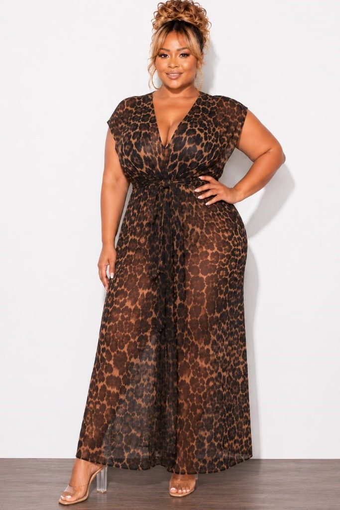 Beach Cover-Up Ideas You'll Wear All Vacation featuring a sheer leopard-print mesh maxi cover-up