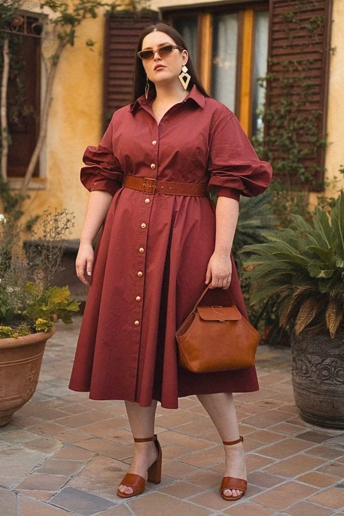 How to choose the perfect belt for your frame with a brown belt and burgundy dress