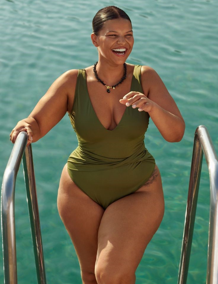 Olive ruched swimsuit featured among the best one-piece swimsuits for every body shape