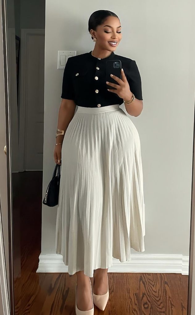Stylish woman wearing versatile wardrobe pieces that reflect what stylish women never buy anymore.